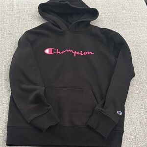 Champion Hoodie in Black with Pink Logo